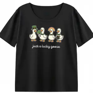 S-6XL "Just A Lucky Goose" Funny St. Patrick's Day T-Shirt | Silly Goose Graphic Tee | Cute Lucky Charm Shamrock Top KT0829