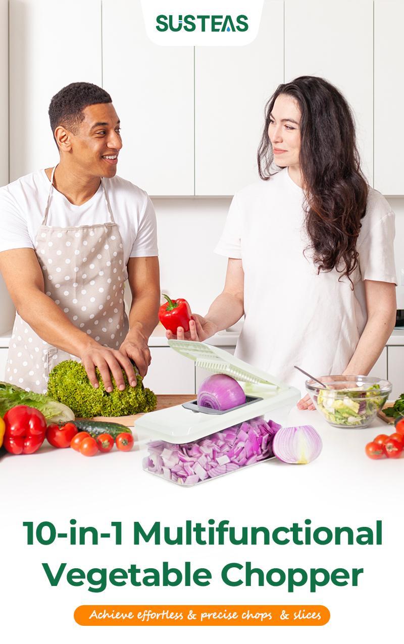 SUSTEAS Vegetable Chopper Mandoline Slicer,6 Blade Pro Food Chopper, Onion Potato Dicer, Veggie Cutter for Salad, Carrot, Cucumber Home Kitchen Gadgets Accessories Essentials(10 in 1, Grayish White)Essentials 10 in 1 White