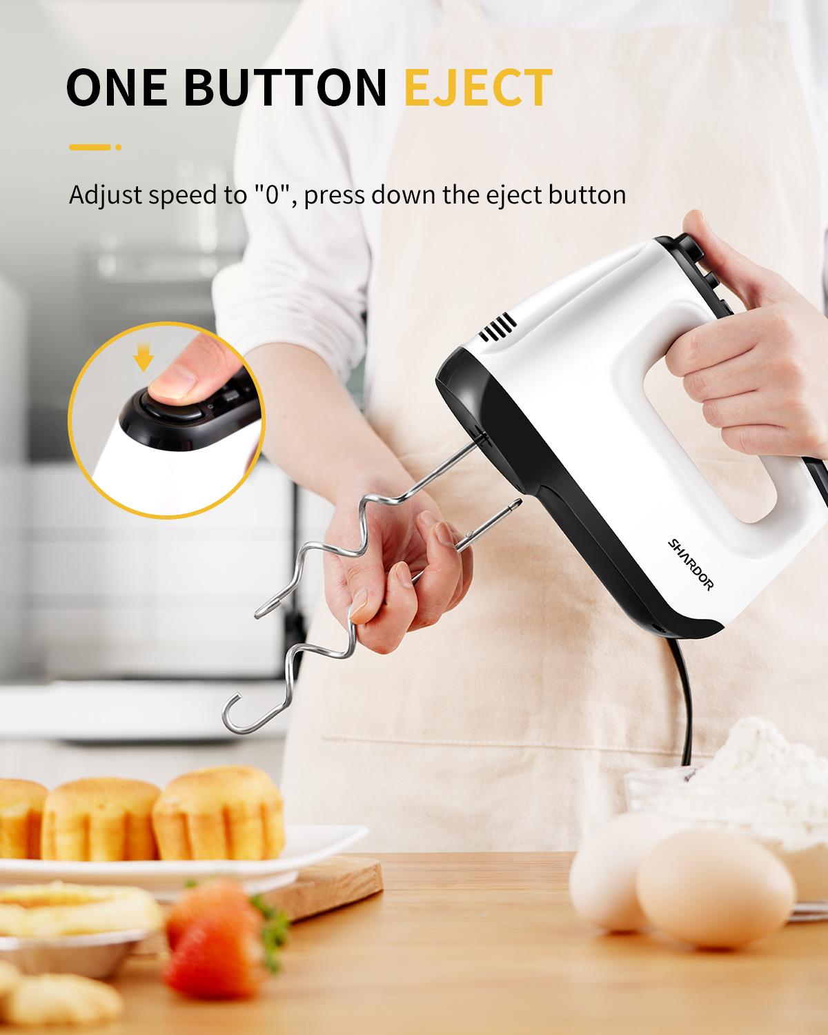 SHARDOR Electric Hand Mixer, 6-Speed and Turbo Handheld Mixer, 5 Stainless Steel Attachments, Electric Whisk for Kitchen Baking, Snap-On Storage Case Appliances Home