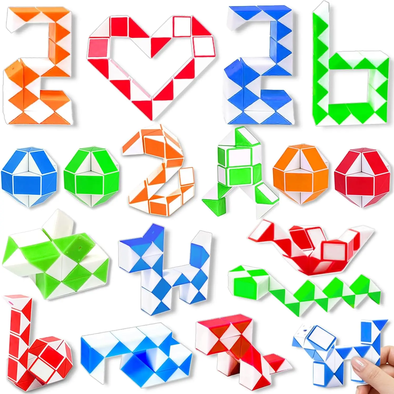 TURNMEON 28-Pack Plastic Twist Block Snake Puzzle Fidget Toys for Ages 7+, Easter Basket Stuffers Fillers, Stress Relief, Party Favors, Classroom Rewards