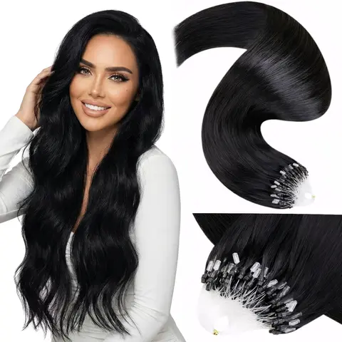 Laavo Micro Link Human Hair Extensions, 14–28 Inch, Glueless Silky Straight Cuticle Hair, 50g Loop System, Natural Blend, 26-Inch Option, Sample Available for Summer Outfits, Hair Extensions
