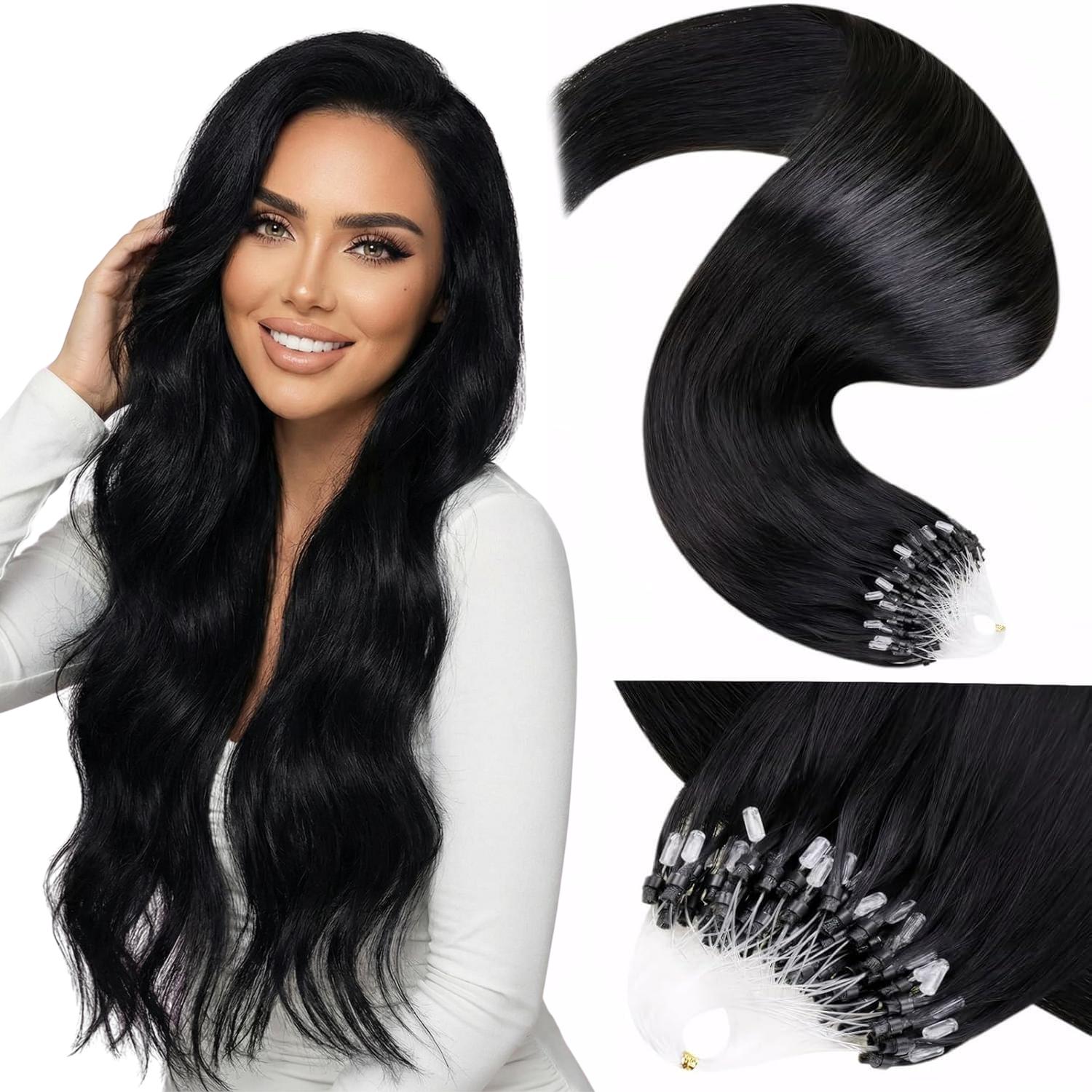 LaaVoo Micro Hair Extensions Real Human Hair Micro Ring Extensions Glueless Pre Style Human hair MIcro Bead Hair Extensi