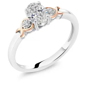 925 Silver and 10K Rose Gold IGI Certified Lab Grown Diamond Engagement Ring for Women | 1.02 Cttw | Center Diamond Oval Cut 1 Ct | E-F Color | VS1-VS2 Clarity