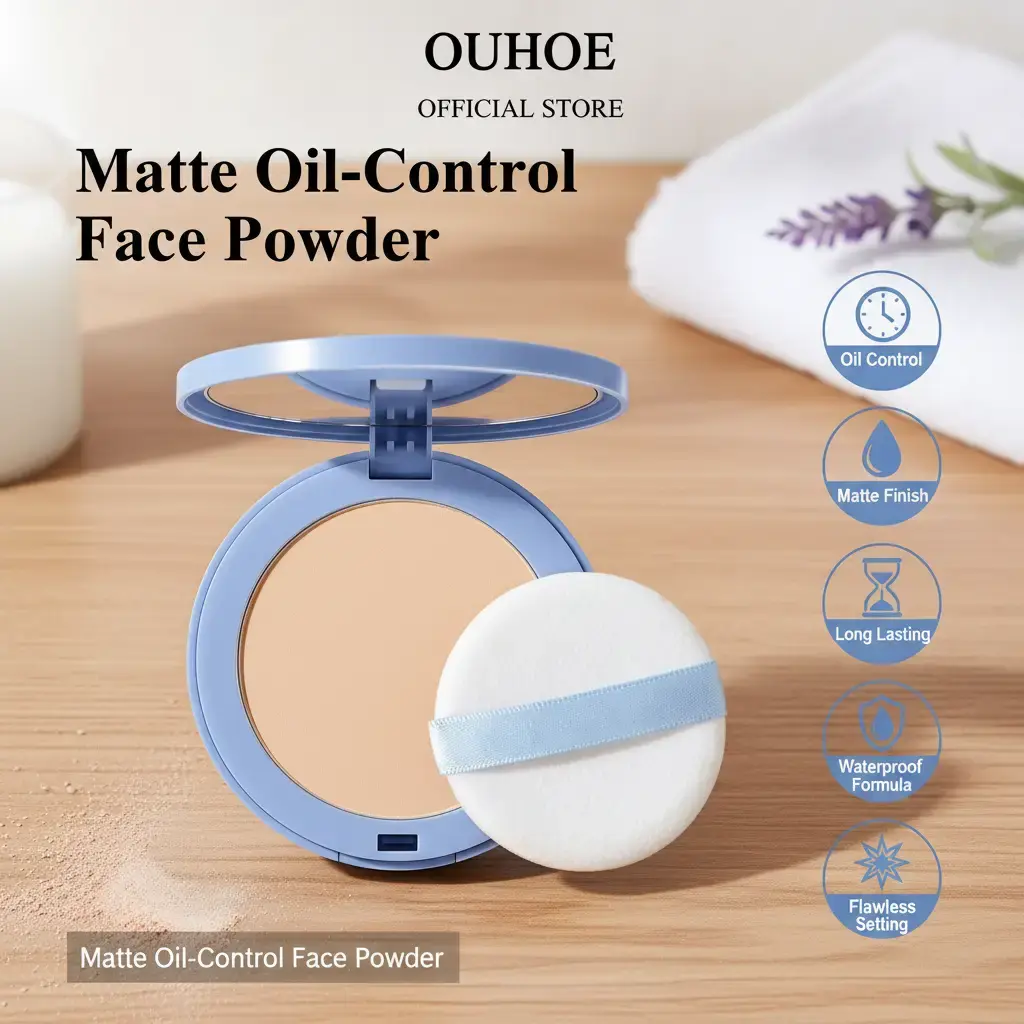 Waterproof Long-Lasting Cosmetic Setting Powder - Oil Control, Mask-Proof Matte Makeup Finish, Hydrating, Breathable, Flawless 2 Yellow Shades with Liquid Foundation, Finishing Powder