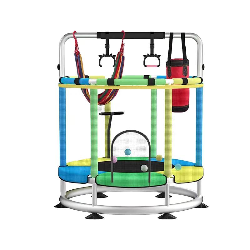 Trampoline for Kids with Basketball Hoop, 55" Toddler Trampoline Indoor & Outdoor, 440lbs Capacity Baby Trampoline with Enclosure, No-Gap Safe Design,,Swing,Sandbag,Ring,Ocean Balls,Gifts for Boys&Girls,