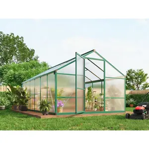 Greenhouse, 8x12 FT Greenhouse for Outdoors, Walk-in Green House with Ground Nails and Vent Windows, Sliding Lockable Door, Polycarbonate Greenhouses for Outside Garden Backyard, Quick Setup, Green