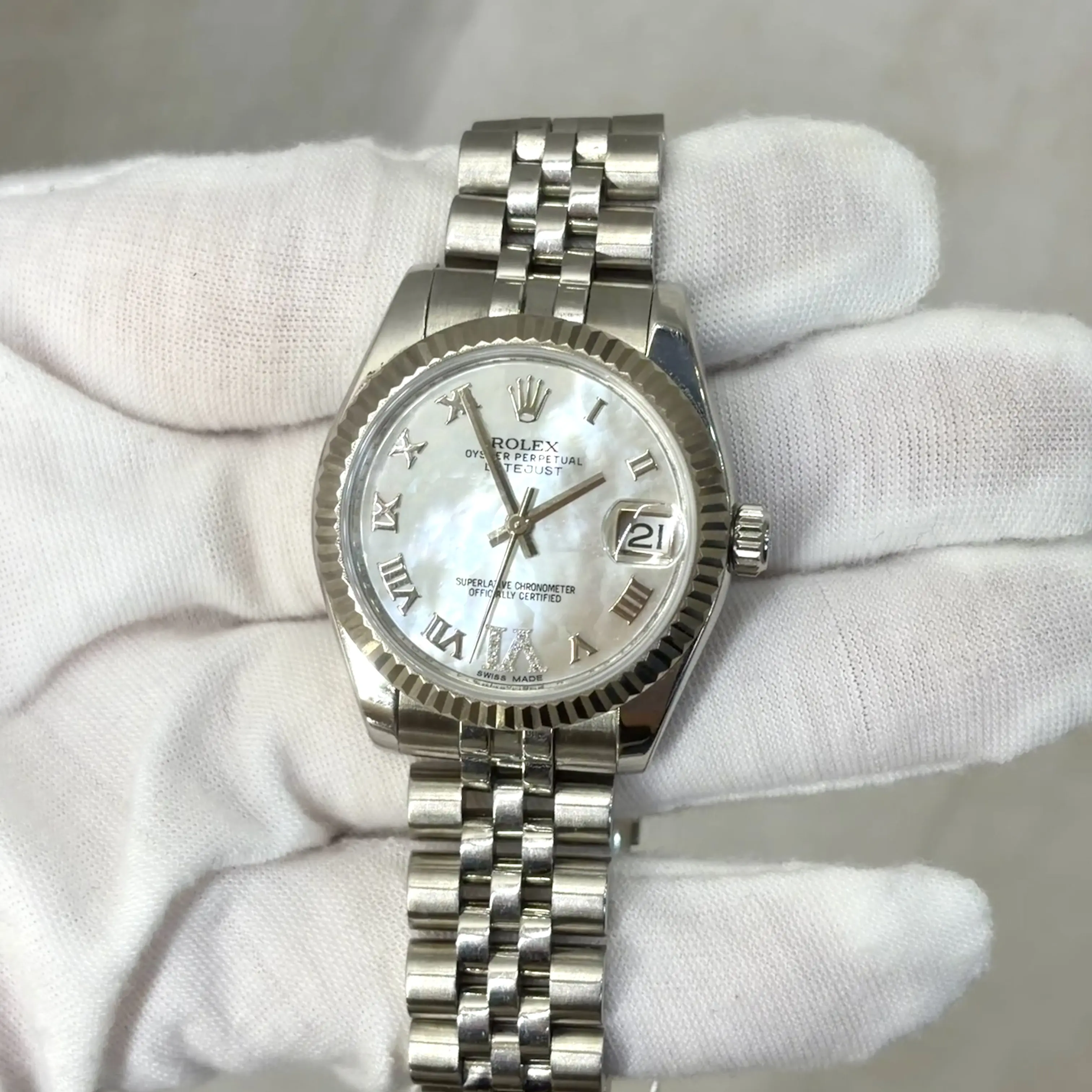 Rolex Datejust 31 178274-0086 Automatic 31mm White Mother of Pearl Diamond VI Dial Oystersteel & White Gold Factory Diamond Women's Watch WHT032428