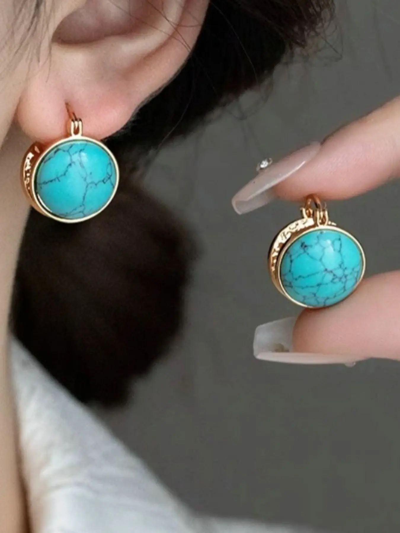 Boho Synthetic Gemstone Turquoise Earrings for Women Geometric Vintage Style, Bohemian Jewelry Design, Stylish Jewelry, Perfect Gift Idea for Her, Vintage Statement Earrings