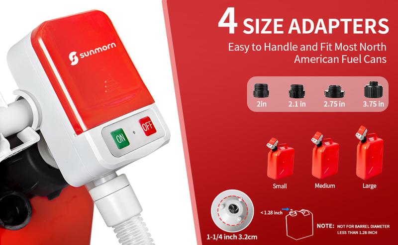 SUNMORN Automatic Electric Fuel Transfer Pump with Auto-Stop, 3.8GPM & 51" Hose & 4 Size Adapters Gas Can Pump with Leak Protection for Gasoline, Diesel, Kerosene, Gifts for Men Dad Him
