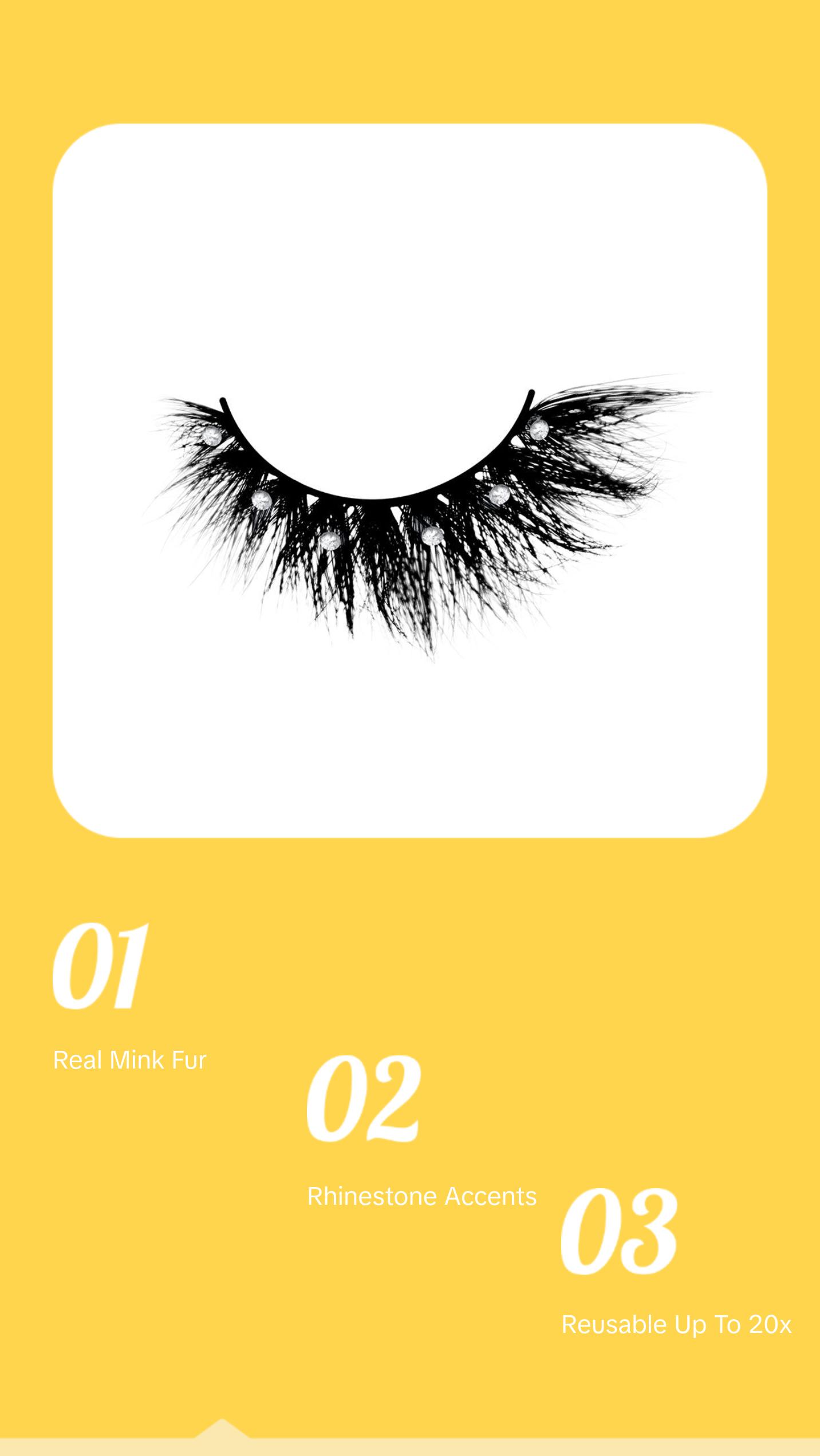 STUNT GIRL – Real Mink Eyelashes with Rhinestones | 15mm Length, Reusable Strip Lashes