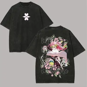 Demon Slayer Kimetsu No Yaiba Mitsuri Kanroji Graphic T Shirt Acid Wash Oversized Vintage Heavyweight Tee Love Hashira Sakura Gym Pump Cover Anime Streetwear Dark Aesthetic Y2K Grunge Casual Top Men Women Fits