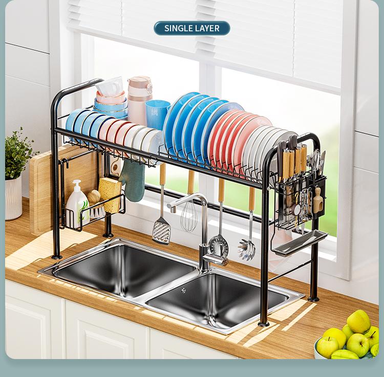 【Holiday Deals】San Dream Over Sink Rack Kitchen Over The Sink Dish Drying Rack Organizer Large Space Saving Dish Drainer Countertop Dishes Rack On Counter Caddy Utensil Metal Organizer 1&2 Tiers