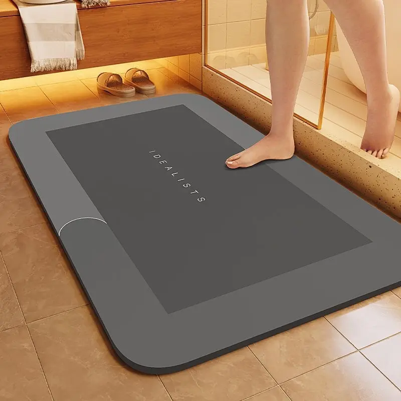 Bathroom Mat Premium Quick-Dry Ultra-Absorbent Thin Diatomite Bath Mat, Rubber Backing Thin Non-Slip, Machine Washable Mildew-Resistant Rug for Shower Kitchen Laundry Room, Geometric Design Easy Clean, Soft Footfeel, Eco-Friendly, Space-Saving