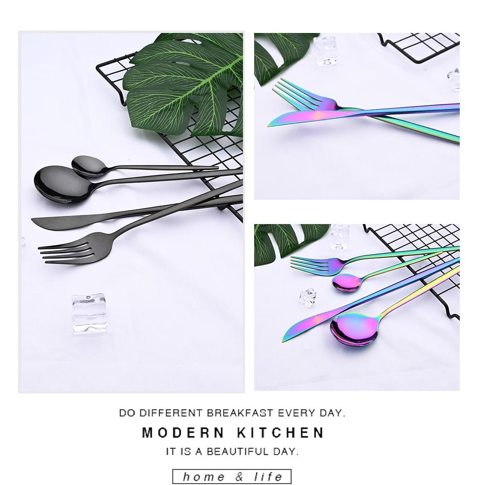 24pcs Black Western Dinnerware Set Stainless Steel Cutlery Set Fork Knife Spoon Tableware Set Flatware Set Silverware Set