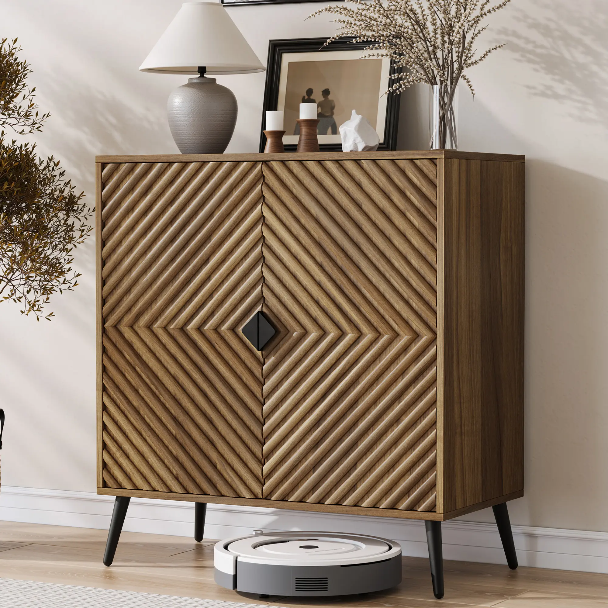 Modern Geometric Design Storage Cabinet with Unique Pattern and Sleek Finish for Home Decor