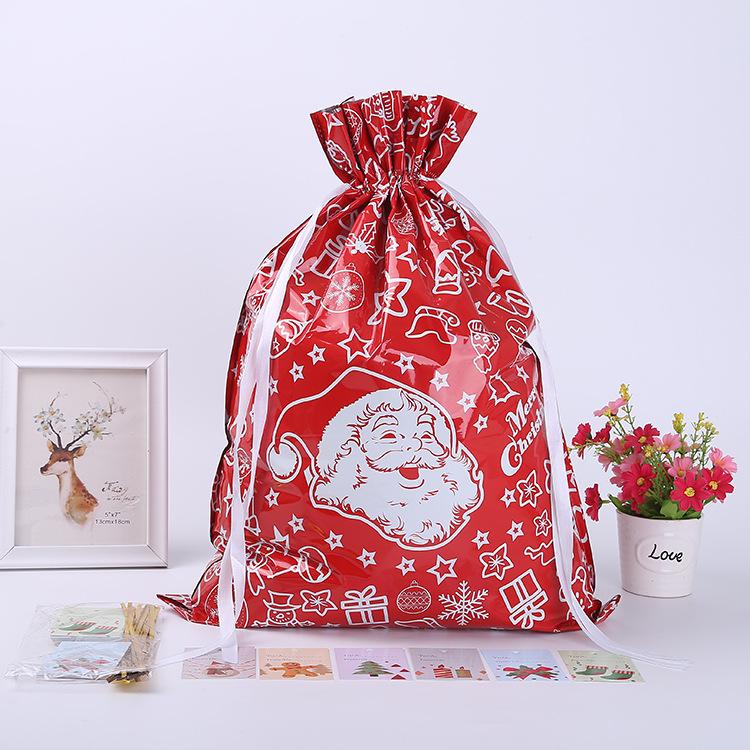 30pcs Package Holiday Drawstring Gift Bags With hanging tag attached, Christmas Foil Gift Wrapping Sacks Pouches for Xmas Presents Party Favor (Large Medium Small)