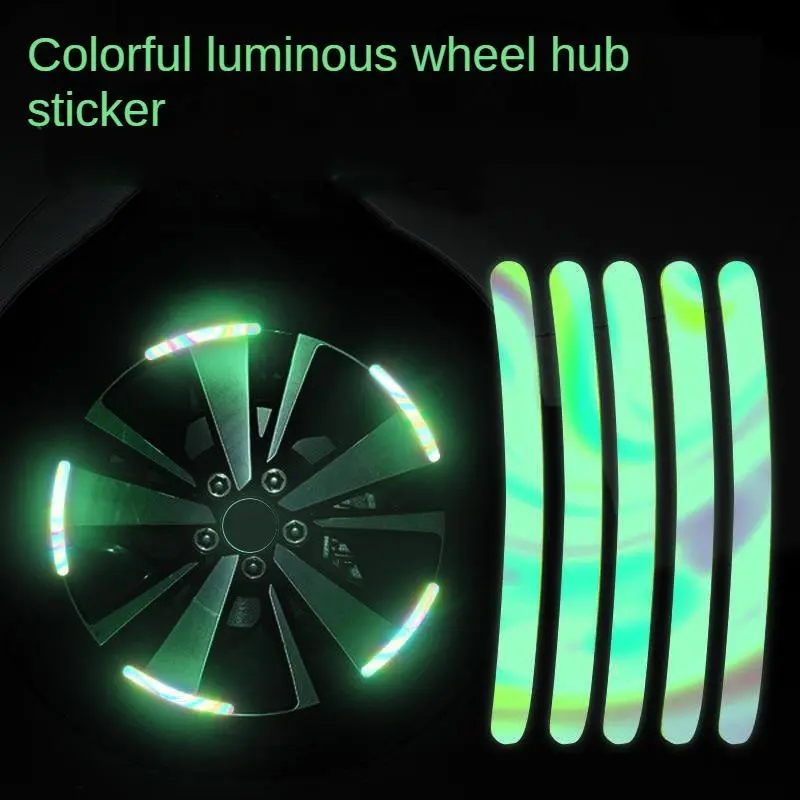 10-packs Car wheels reflective color laser glow-in-the-dark tire anti-collision stickers personalized creative motorcycle electric car colorful stickers Luminous Wheel Hub Reflective Strips