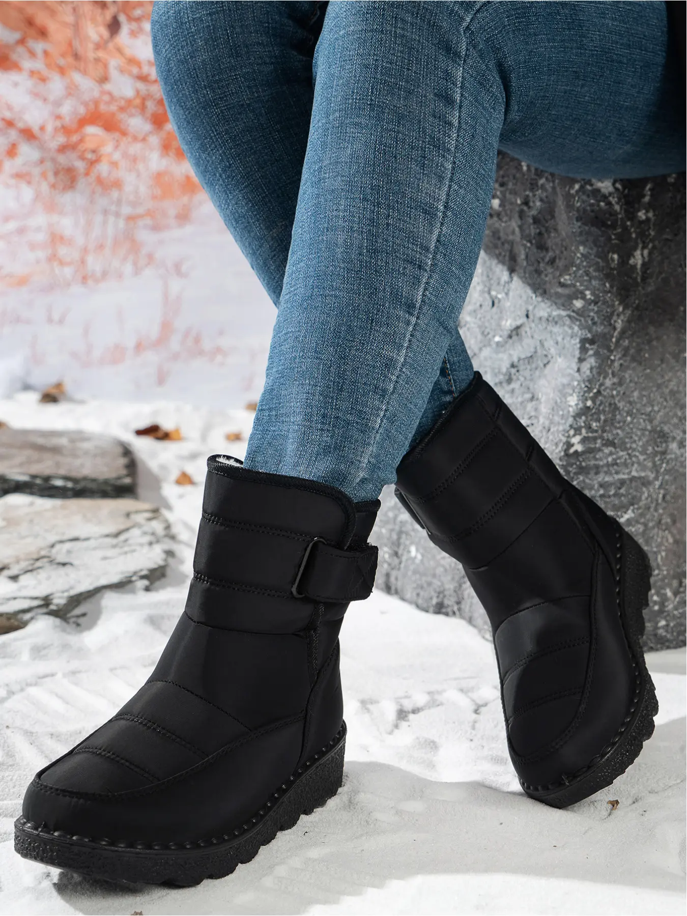 Snow boots for women in winter with plush warm cotton boots, mid length boots, and snow boots, Waterproof Boot, Trudge Boots