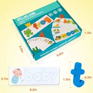 Wooden Toddler See and Spelling Learning Toy Matching Alphabet Word Game with 56 Different Words on 28 Two-Sided Cognitive Cards Letter Jigsaw Puzzle Toys for Kid’s Montessori Preschool Education