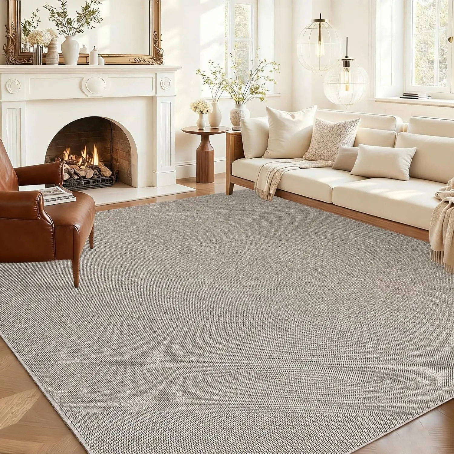 Large Washable Rug 9x12 Modern Solid Rugs for Living Room Non Slip Woven Textured Bedroom Rug Ultra-Thin Non-Shedding Farmhouse Carpet Neutral Foldable Throw Rugs for Bedroom Office Taupe Camel 2*6ft(61*183cm)