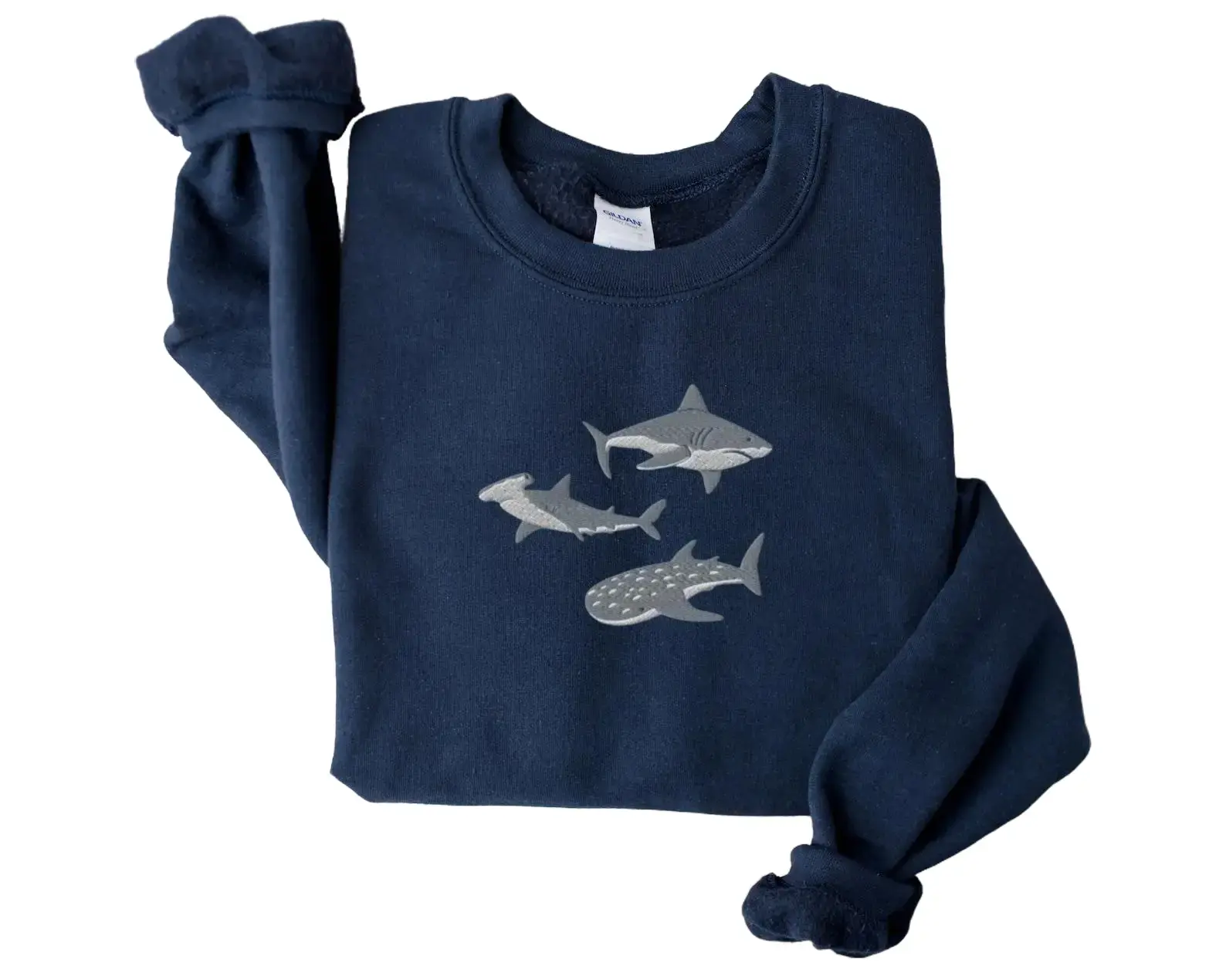 Embroidered Shark Sweatshirt, Whale Shark Sweatshirt, Hammerhead Sweatshirt, Bull Shark Sweater Fabric