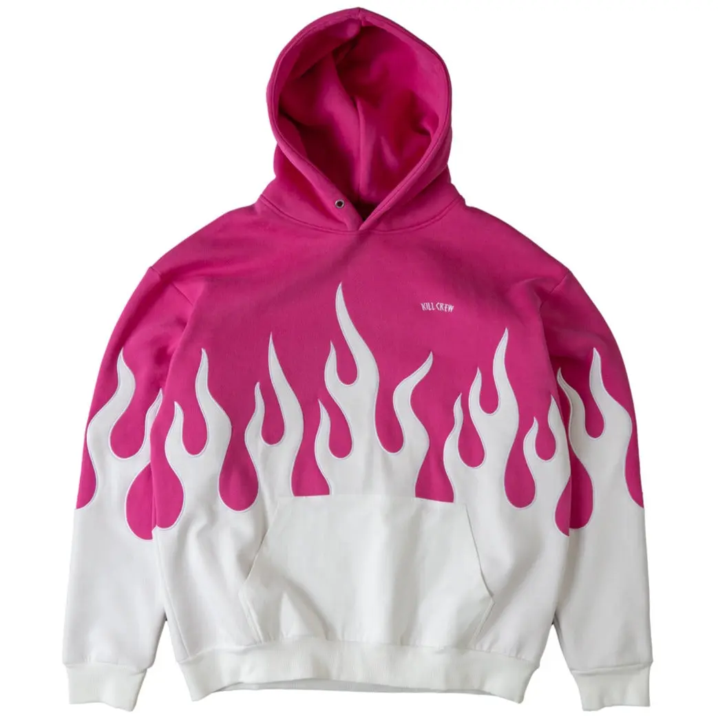 Kill Crew Oversized Premium Heater Hoodie Flame Menswear Embroidered Soft Big Patchwork Sweatshirts Top, Casual Streetwear, Cotton, Hem, Cozy Sweatshirt, Hoodies & Sweatshirts