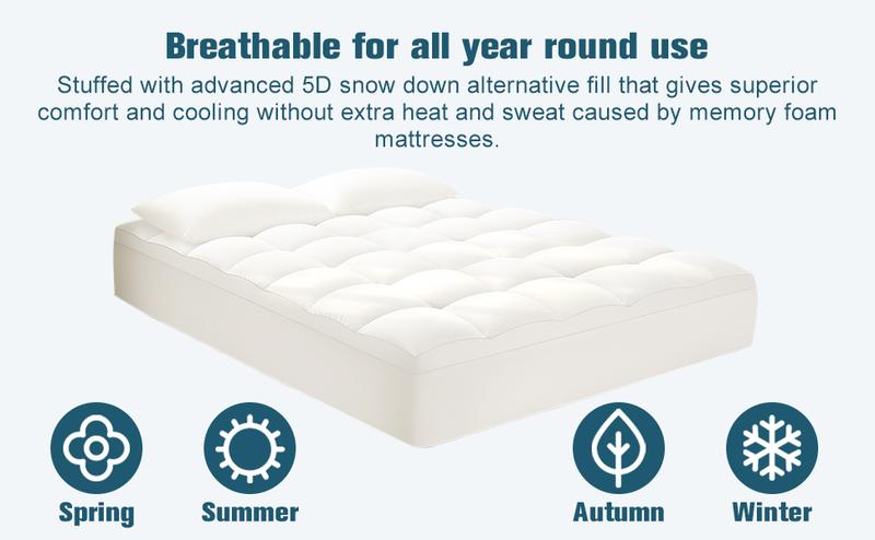 Shilucheng Supportive Bamboo Viscose Mattress Topper 8-21 Inch Fit Back Pain Relief Breathable Quilted Brushed Ultra Soft Deep Pocket Machine Washable