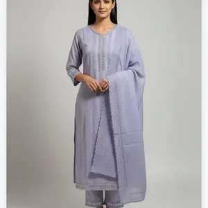 Elegant thread work fully embroidered kurta and dupatta with pant 3 piece set  Casual  Womenswear