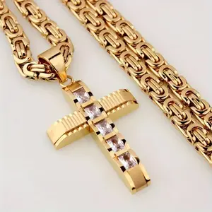 5-Diamond Gold Cross Necklace | Trendy Streetwear Accessory