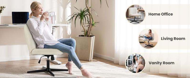 【Super Sale】Height Adjustable Criss Cross Chair with No Wheels / with Wheels- Armless Desk Chair  Wide Swivel Reading Chair