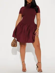 Kennedy Short Sleeve Drop Waist Mini Dress - Wine