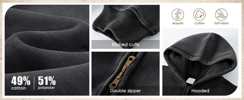 Arssm Unisex Oversized Zip-Up Hoodie – Vintage Heavyweight Cotton Fleece Sweatshirt for Distressed Streetwear & Cozy Casual Jackets