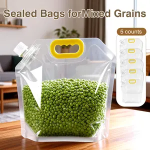 5 Counts Reusable Food Sealed Bags, Leak-Proof Construction with Secure Lid, Stand-Up Base for Kitchen Organization, Writable for Meal Prep Food Storage Organizer Washable