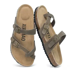 Women‘s Sandals Men with Soft Cork Footbed Open Toe Slippers Adjustable Double Buckles Slip On Outdoor Slides for Summer Casual Shoes Girls