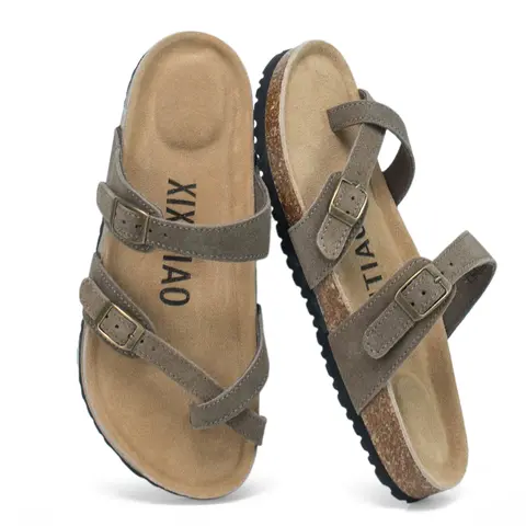 xixitiao Women's Open-Toe Sandals - Footwear with Soft Cork Footbed, Adjustable Double Buckle Straps, Breathable Grip, Open-Toe Keeps Feet Breezy for Summer Casual Wear Slip-On Outdoor Shoes