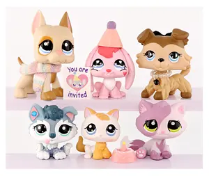 6Pcs Mini Pet Shop Dog Sets Great Dane #1647 Bunny #557 Collie #893 Kitten #134 Husky #2036 Sitting Cat #1660 with Cute Accessories
