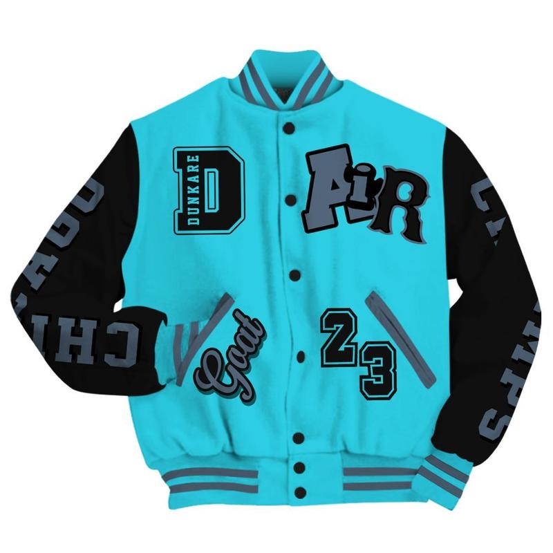Varsity Jacket To Match Retro Gamma Blue 11s AIR Number 23 GOAT All Over Print High-Grade Polyester Knit Fabric Snap Closure Elastic Details Side Seam Pockets