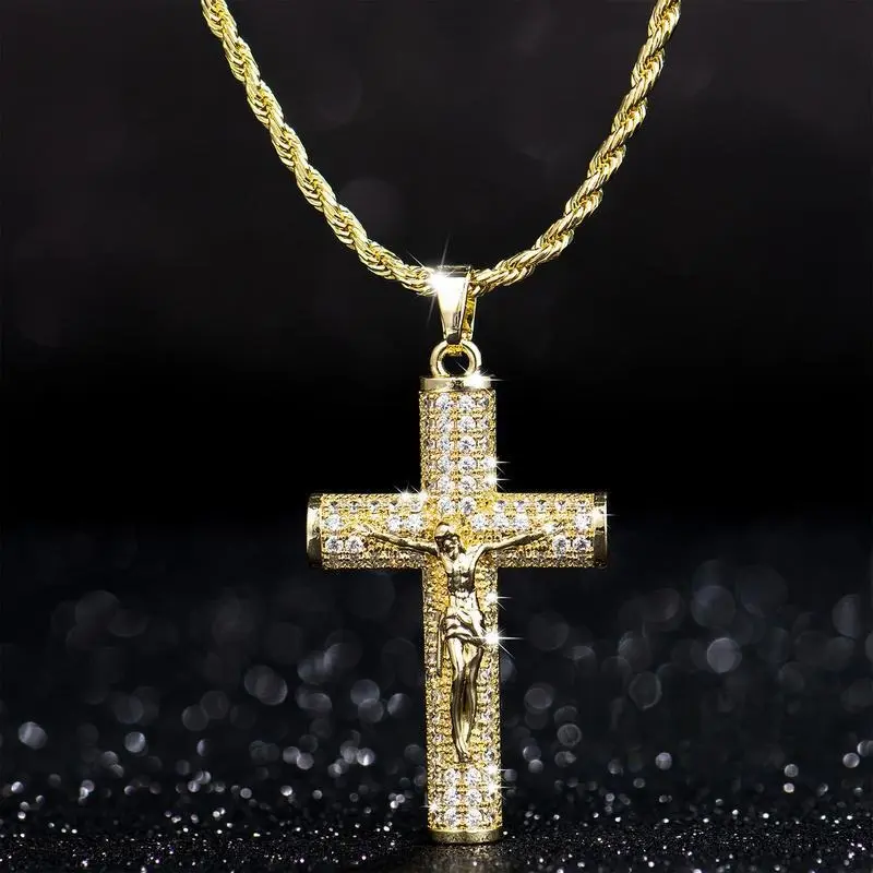 New Crucifix Zircon Pendant Necklace | Hip-Hop Style | Jesus Icon | Gifting Pick | Zircon Necklace | Cuban Link Chain | Party Jewelry | cross