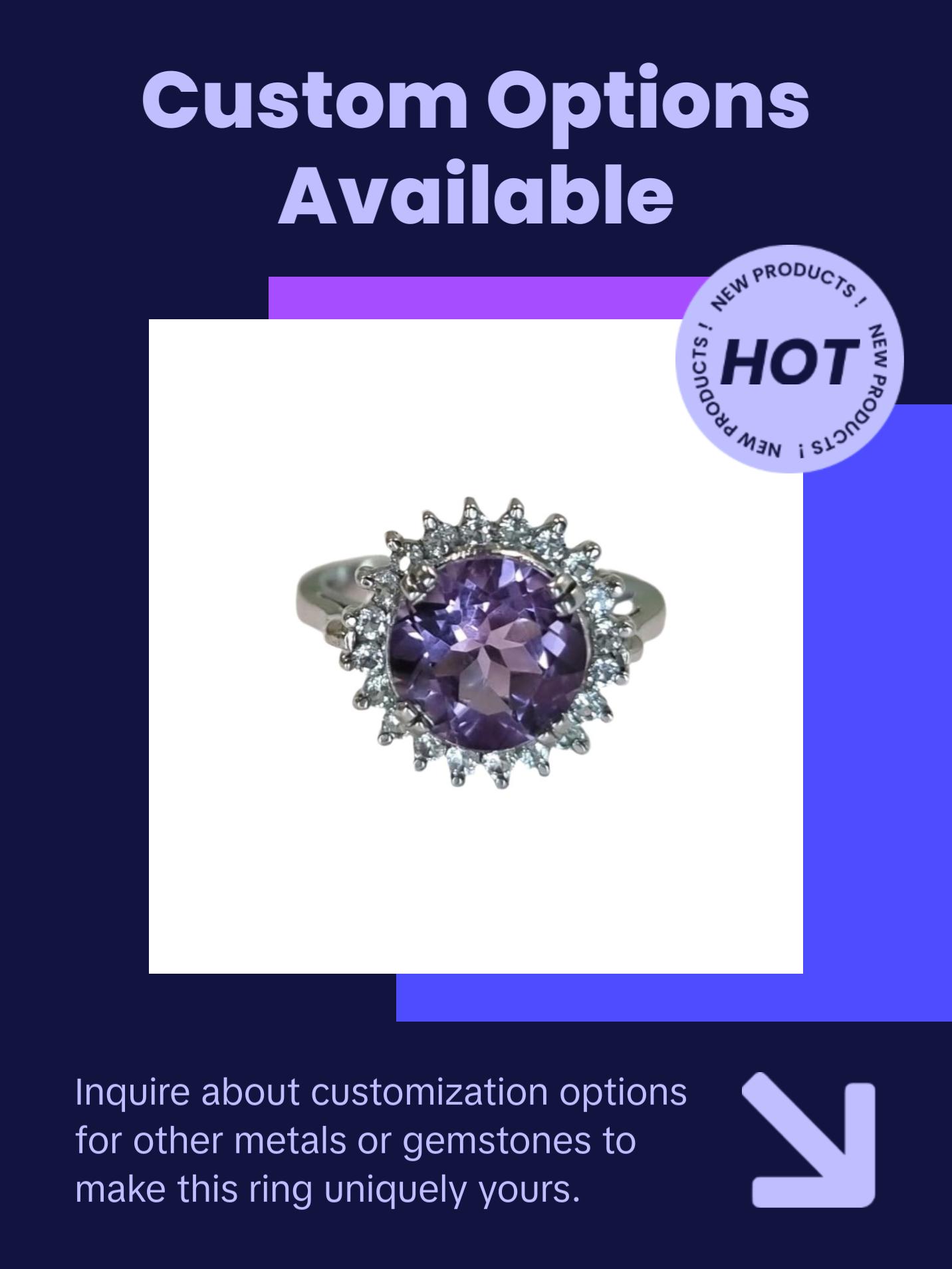 2.50ct Round Cut Purple Amethyst Statement Ring