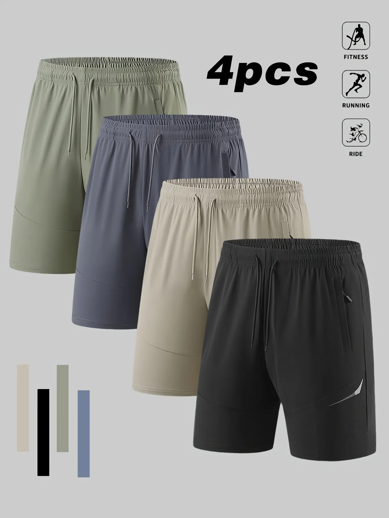Men’s 4-Pack Summer Lightweight Ice Silk Quick-Dry Casual Sports Bermuda Shorts Beach Cover-Ups