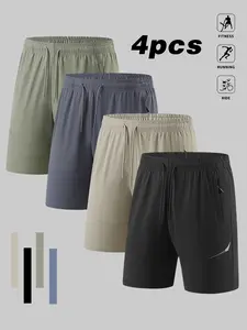 Men’s 4-Pack Summer Lightweight Ice Silk Quick-Dry Casual Sports Bermuda Shorts Beach Cover-Ups