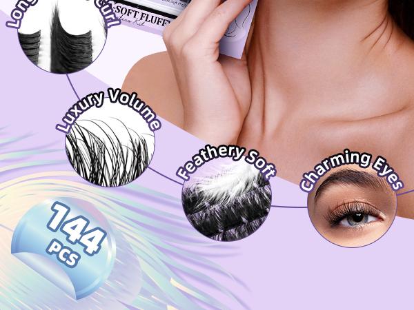 B&Q F03+F05 Kit l 144pcs Ultralight Wispy Lash Clusters (10-18MIX) for DIY Eyelashes Extension, Waterproof Long Lasting Realistic Vibe Lash