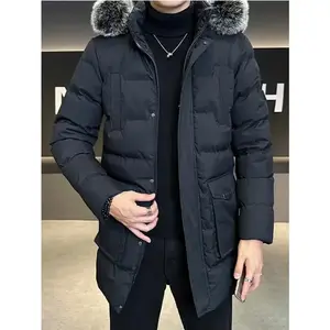 Mid-length down jacket for men, winter coat with fur collar, 2024 new style, stylish Korean fashion brand, winter apparel for men.Gift