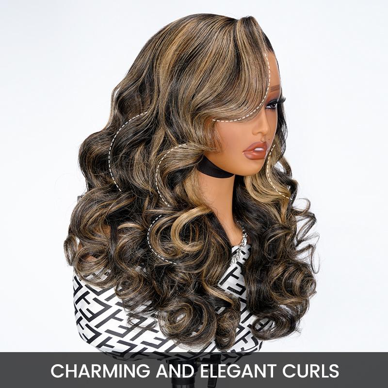 Body Wave Highlight Color Pre-Styled 13×4 Ready to Go Lace Front Wig Glueless Loose Body Wave Wig Pre Bleached Pre Cut Lace