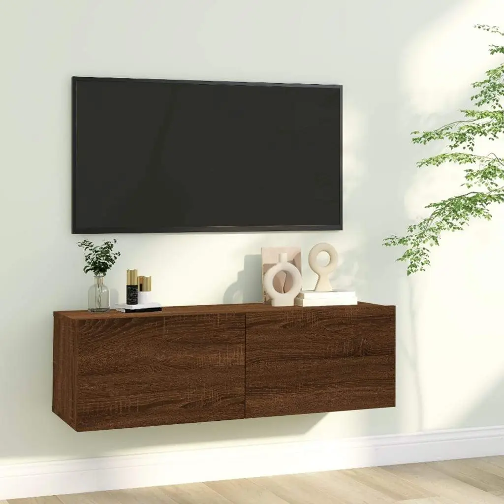 TV Wall Cabinet Brown Oak 39.4"x11.8"x11.8" Engineered Wood
