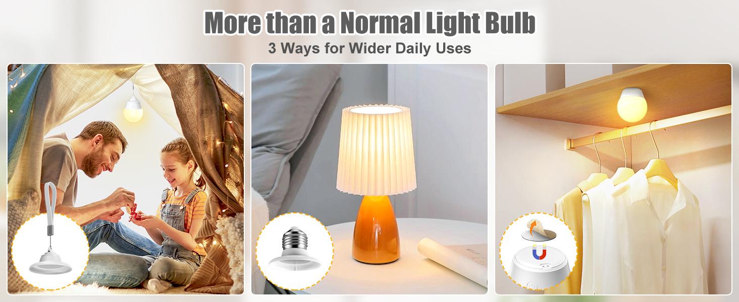 Brightown E26 Rechargeable Light Bulb with Remote Timer and 3 Color Temperatures, Battery Backup Bulb for Sconces and Lamps, E26 Detachable Charging for Non-Hardwired Fixture, Dimmer, 700LM