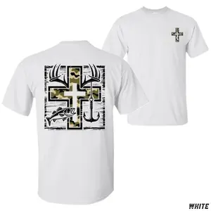 Southern Charm Fishing Shirt - Camo Cross Antlers and Bass for a Faithful Adventure Crew Neck Unisex 100% Cotton Premium Comfort Casual Shortsleeve streetwear target finds