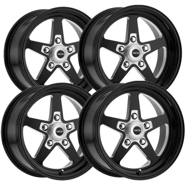 (Set of 4) Staggered Vision 571 Sport Star 15x7,15x8 5x4.5" Black Wheels Rims