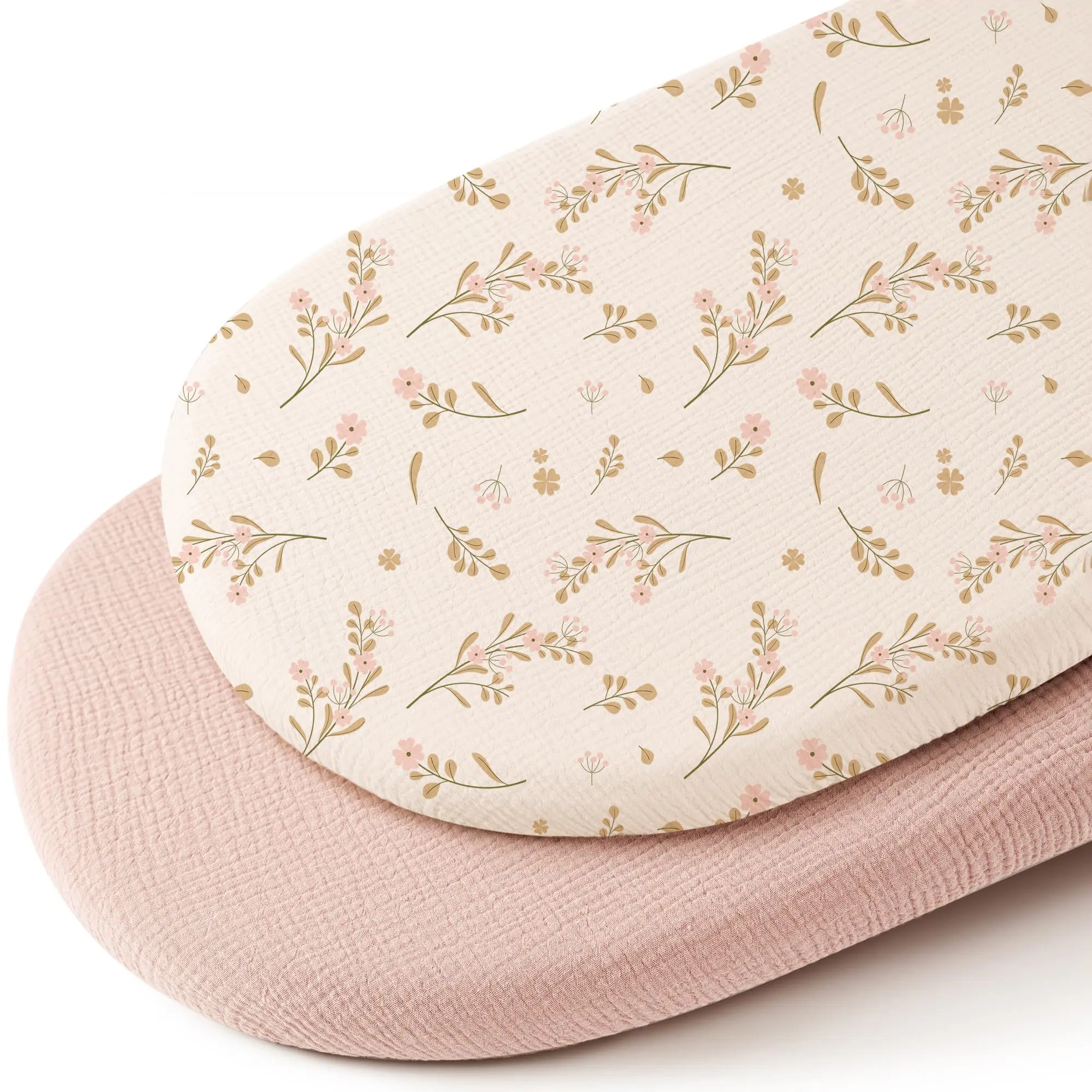 Floral Print Muslin Fitted Bassinet Sheets Rectangle, 2 Counts Soft Breathable Newborn Baby Bassinet Sheets, Cradle Bedding for Baby Girl Boy, Fitted Crib Sheets
