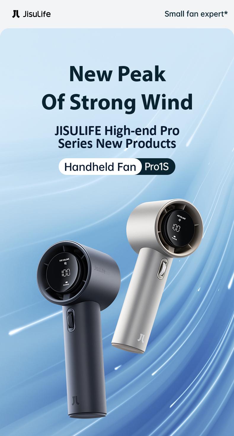 JISULIFE Handheld Fan Pro1S - 5000mAh Rechargeable, Metal Body, Digital Display, Turbo 9 m/s, 3-15h Cooling, USB Fast Charging, Travel/Outdoor